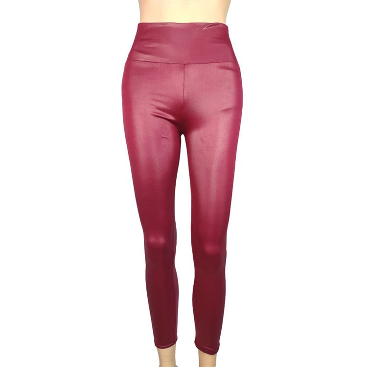 Women Spring Autumn Leggings Pants High Waist Faux Leather Leggings Female Elastic Slim Skinny Sexy Leather Pants Trousers