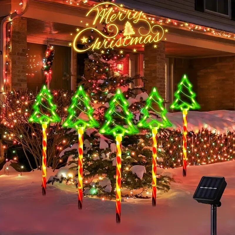 5PC/set Solar Candy Christmas Tree Garden Lights Outdoor Waterproof Lawn Lamp LED Decoration Stake Lights For Yard Festive Party