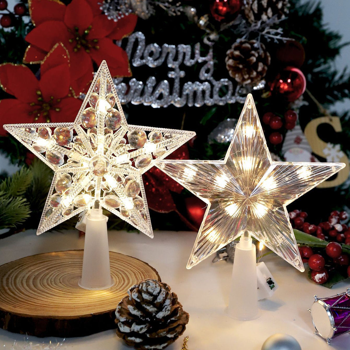 15/19/23cm Christmas Tree Top Star Light LED Glowing Star Lamp Xmas Tree Decoration Home Party Supplies Navidad New Year Gift