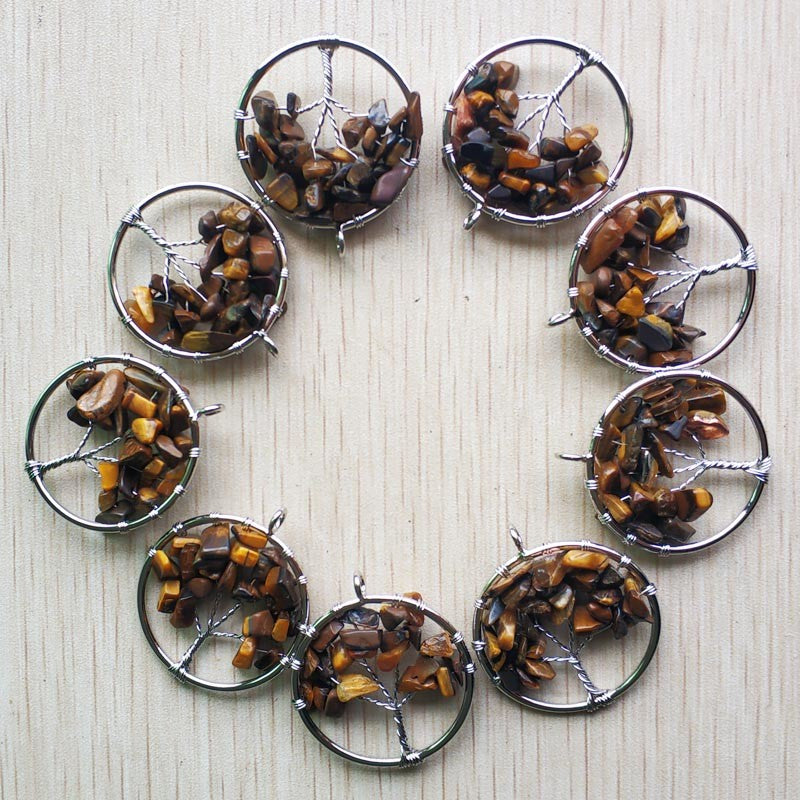 Natural Amethysts Roses Quartz Stone Handmade Wire Wrapped Tree of Life Pendants 30mm for Jewelry Marking Wholesale 12pcs/lot