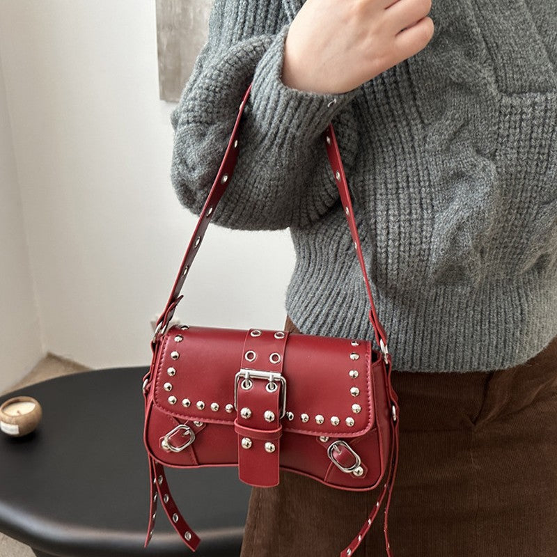 Shoulder Bag for Women Punk Style Purse PU Leather Rock Fashion Handbags with Rivet Small Trendy Armpit Purse