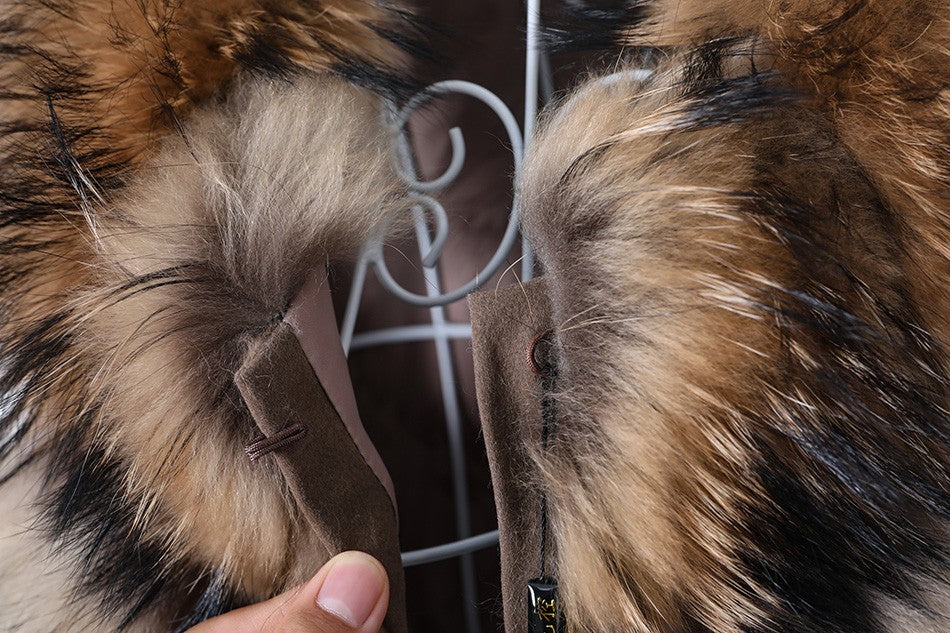 Maomaokong Natural Raccoon Real Fur Coat Ladies Waistcoat Fur Mid-length Winter Warm Real Fur Coat Luxury Women coat Top Vest