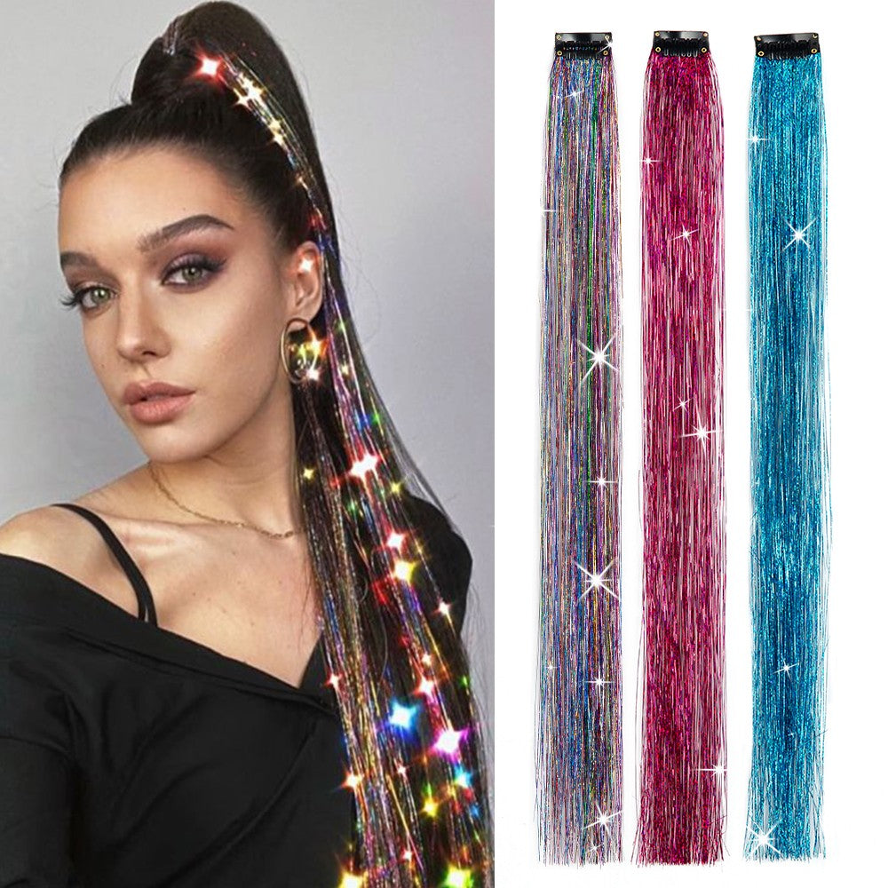 New Hair Tinsel Clip In Extensions Shiny Sparkle Hair Tinsel Glitter Fairy Hair Tinsel Kit Clip In Sparkle Hair Extension 19.5In