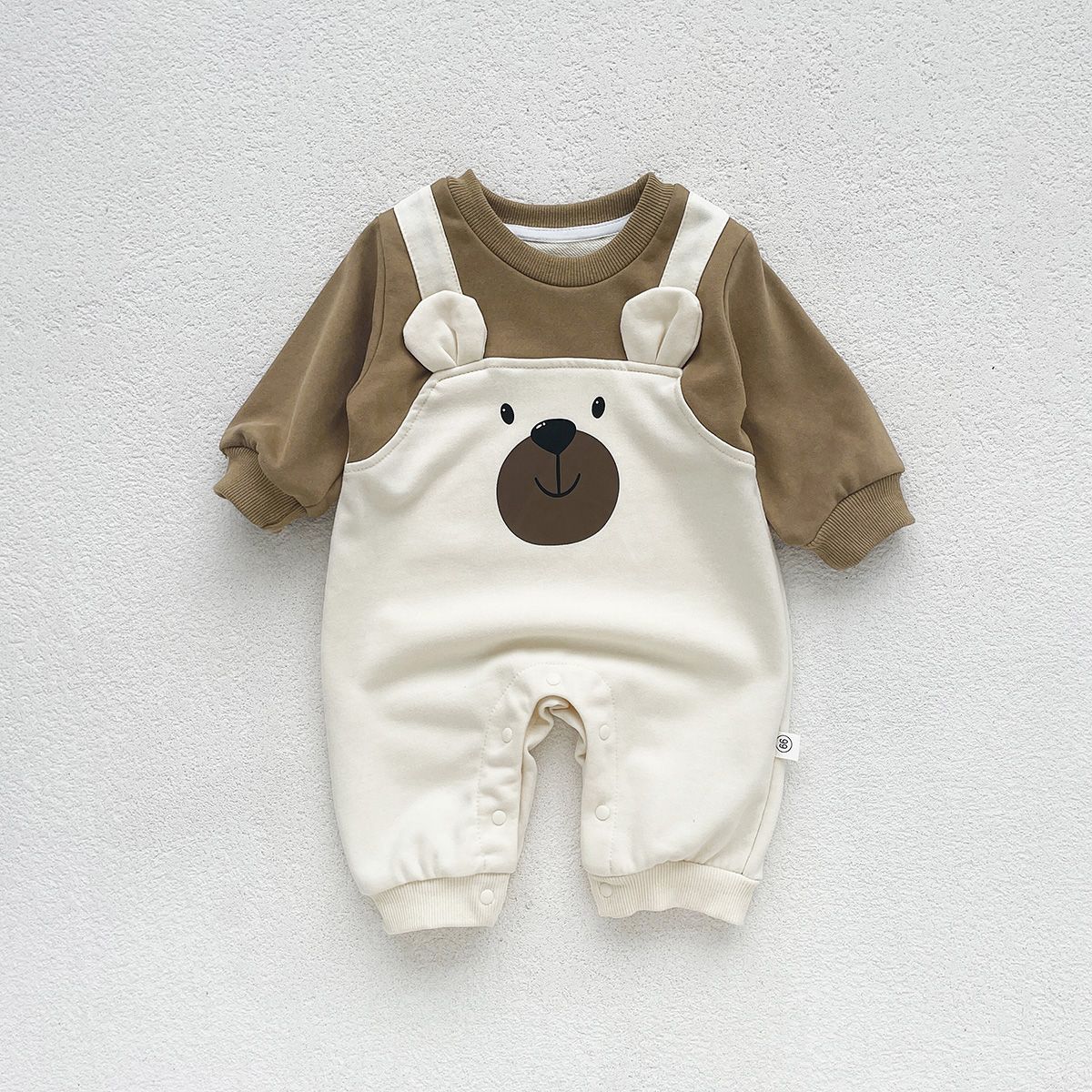 Autumn Baby Bodysuit Little Bear Pattern Dual Color Long Sleeve Warm Jumpsuit Baby Clothes Baby Boys Girls Romper 0-2 Years Old