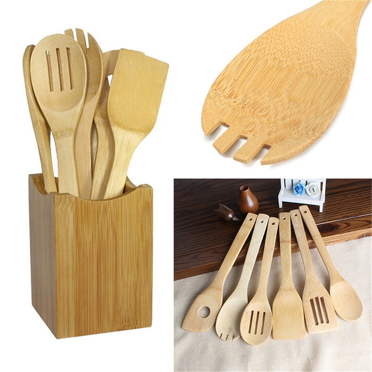 7 Piece Bamboo Cooking Utensil Set Cooking Spoons And Spatulas Kitchen Tools For Nonstick Pan And Cookware Cooking Tools