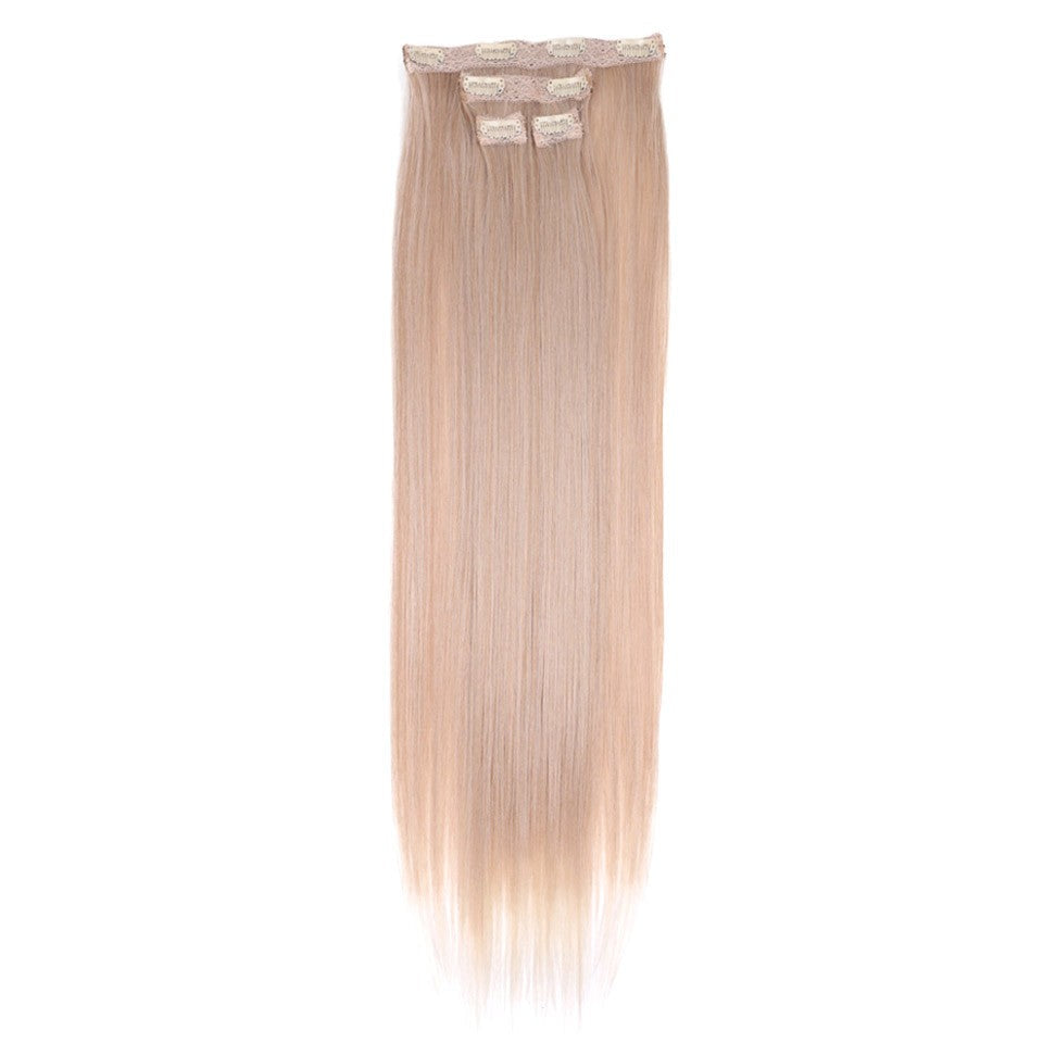 FASHION IDOL Long Straight Hairstyle 8 Clips In Hair Extensions Blonde 60CM Natural Synthetic Hair Daily Use Hairpiece Fake Hair