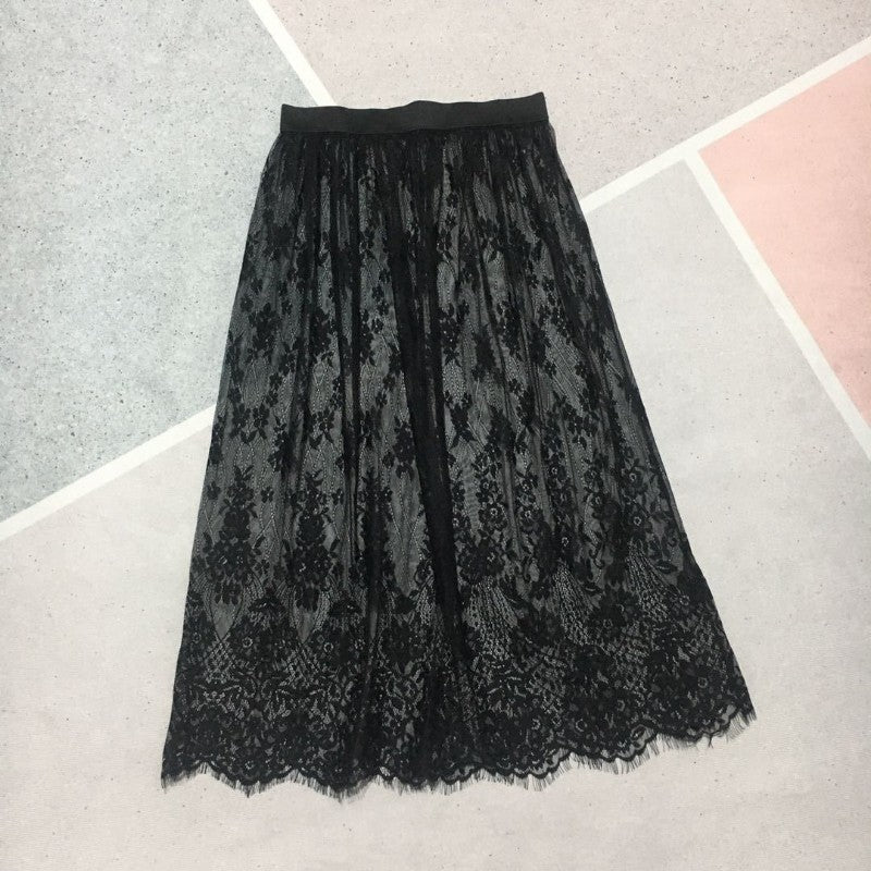 Transparent Sexy Lace Mesh Skirt Elastic High Waist Black White Tulle Mini Skirts Womens Skirt Korean Fashion