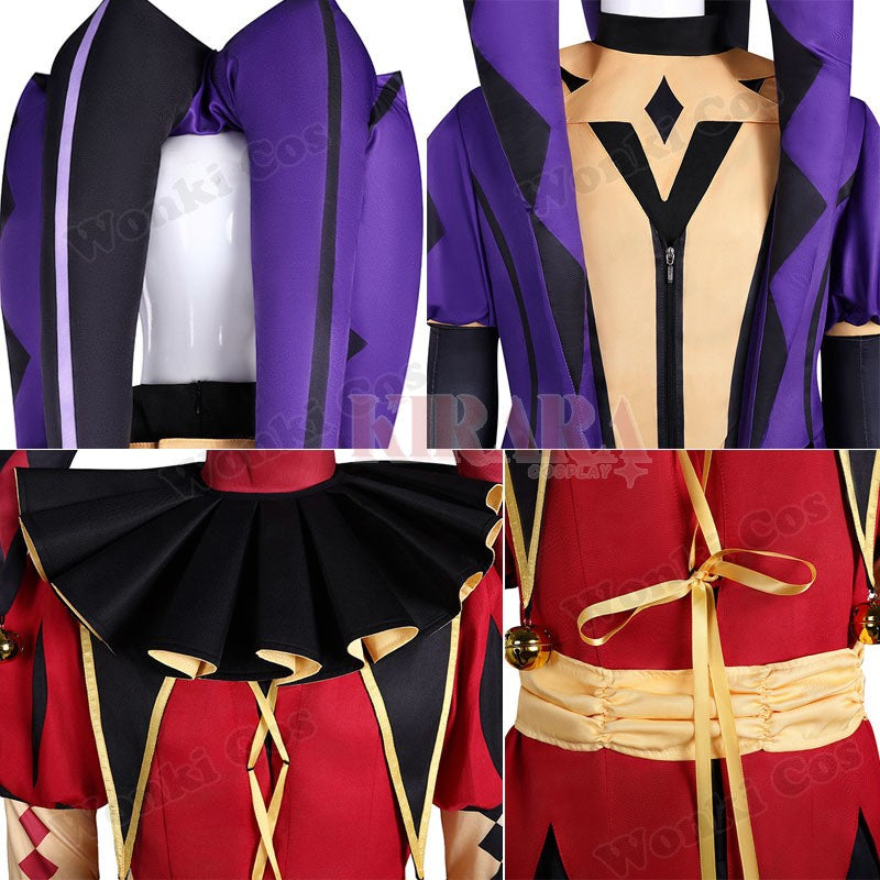 The Freak Circus Pierrot Jester Harlequin Cosplay Costume for Game Adult Clown Joker with Mask Halloween Carnival Outfits