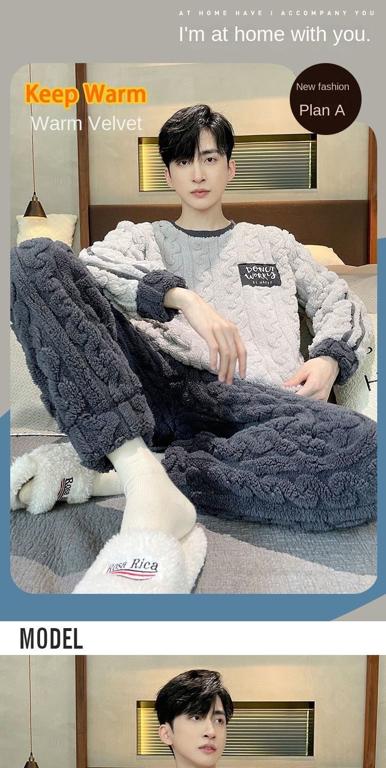 Thickened Warm Sleepwear for Winter Coral Velvet Autumn and Winter Men Flannel Loungewear Large Size 2 Piece Set Homewear