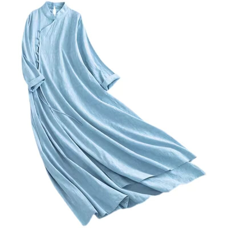 NYFS 2025 Spring Autumn New Womens Dresses Vestidos Robe Elbise Loose Plus Size Cotton Linen Double Layer Long Dress