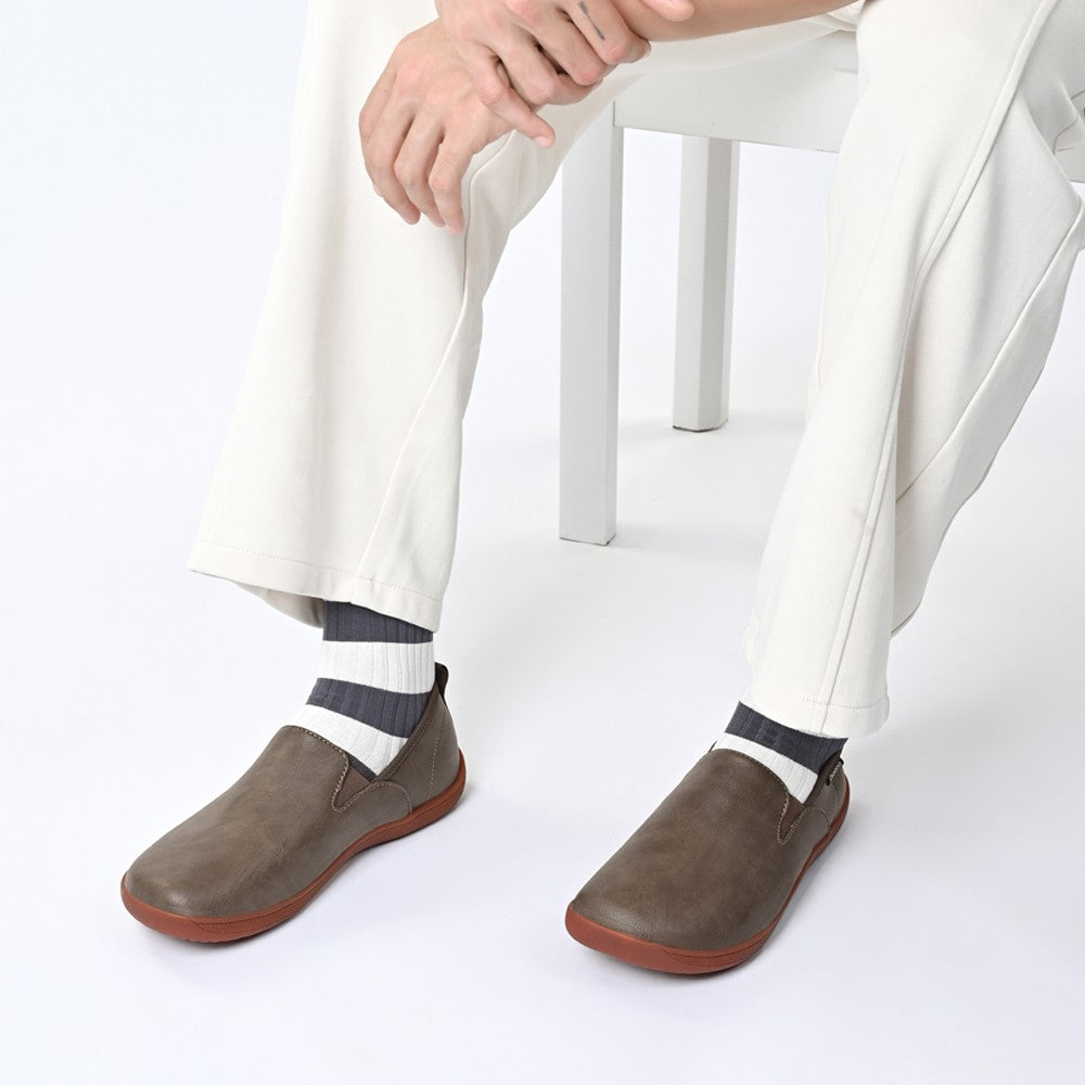Oiaano Wide Toe Men Minimalist Shoes Comfortable Sneakers Leather Casual Shoes Black Slip On Leisure Loafers Drive Office