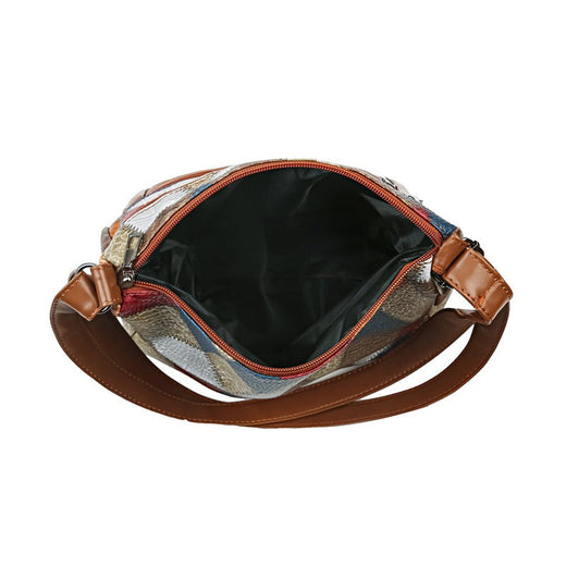 Women's Crossbody Shoulder Bag, Lightweight Geometric Pattern, Multi-Layer Design, Secure Zipper Closure, Colorful Accessories