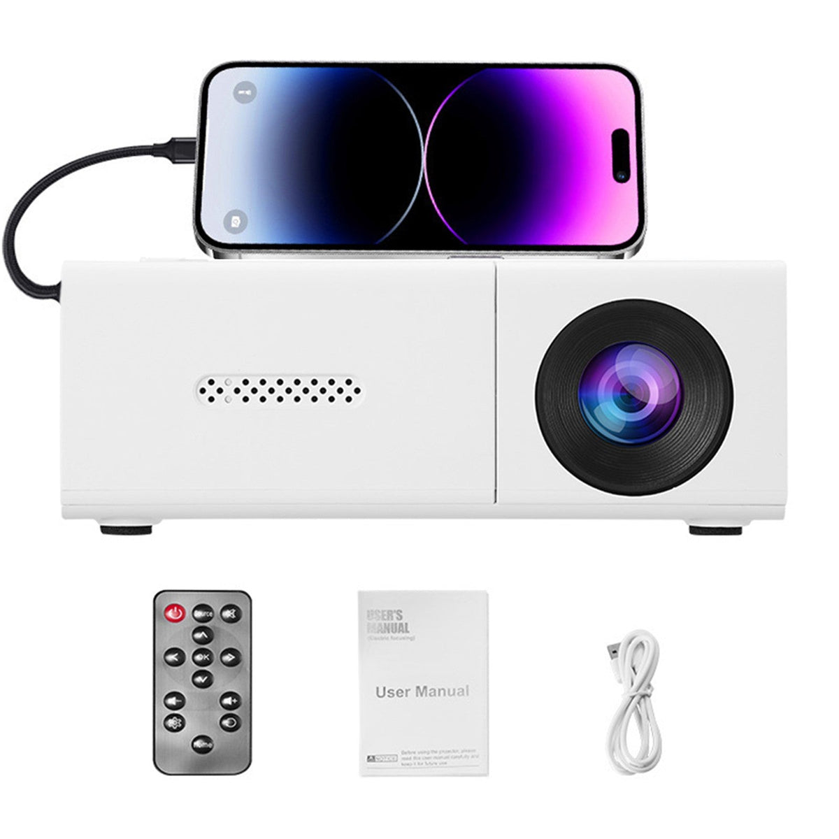 1080P LED Pocket Pico Video Projector Compatible with HDMI AV Laptop Smartphone 4K HD Video Projector for Outdoor Camping Movies