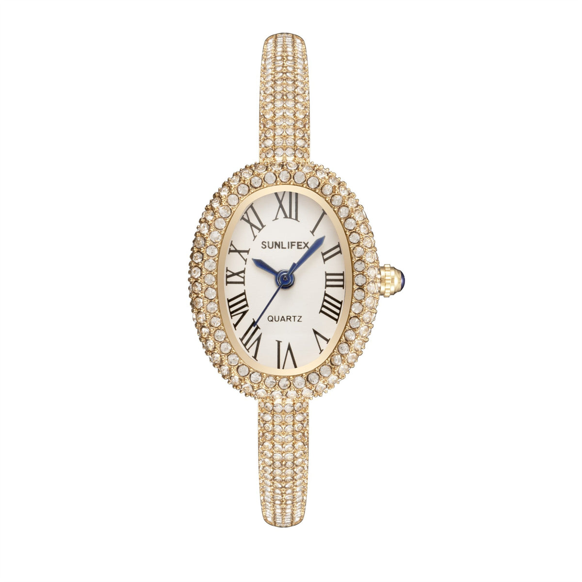 New Luxury Elegant ladies' Bracelet Wrist Watch Roman Numeral Inlaid Rhinestones Oval Waterproof Women's Quartz Watch Reloj