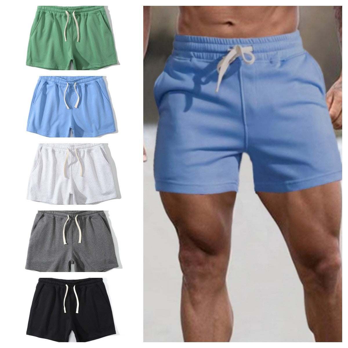 Summer Men Breathable Casual Gym Shorts Elastic Cotton Running Shorts Male Sport Basketball Shorts Blue Beach Shorts Man Clothes