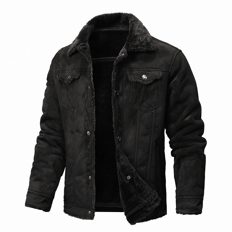 Winter Men's Suede Leather Coat High Quality Thick Fleece Warm Leather Jacket Fashion Turn Down Collar Male Loose Casual Coats