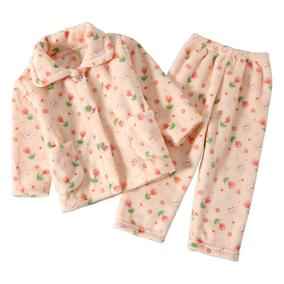 High Quality Coral Fleece Flannel Cute Cartoon Pattern Pajama Sets Boys and Girls Long Sleeve Warm Comfortable Winter Sleepwear