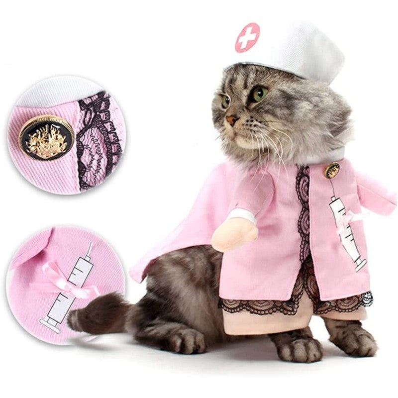 Dog Cat Nurse Costume Pet Nurse Clothes Halloween Christmas Outfit Cute Holiday Apparel for Cats & Small Medium Dogs