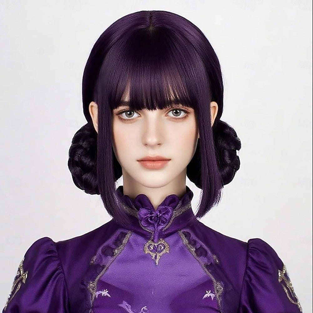 Synthetic Hair Wigs Dark Purple Costume Cosplay Wig Anime Wigs Medium Straight Hair Accessory for Holloween