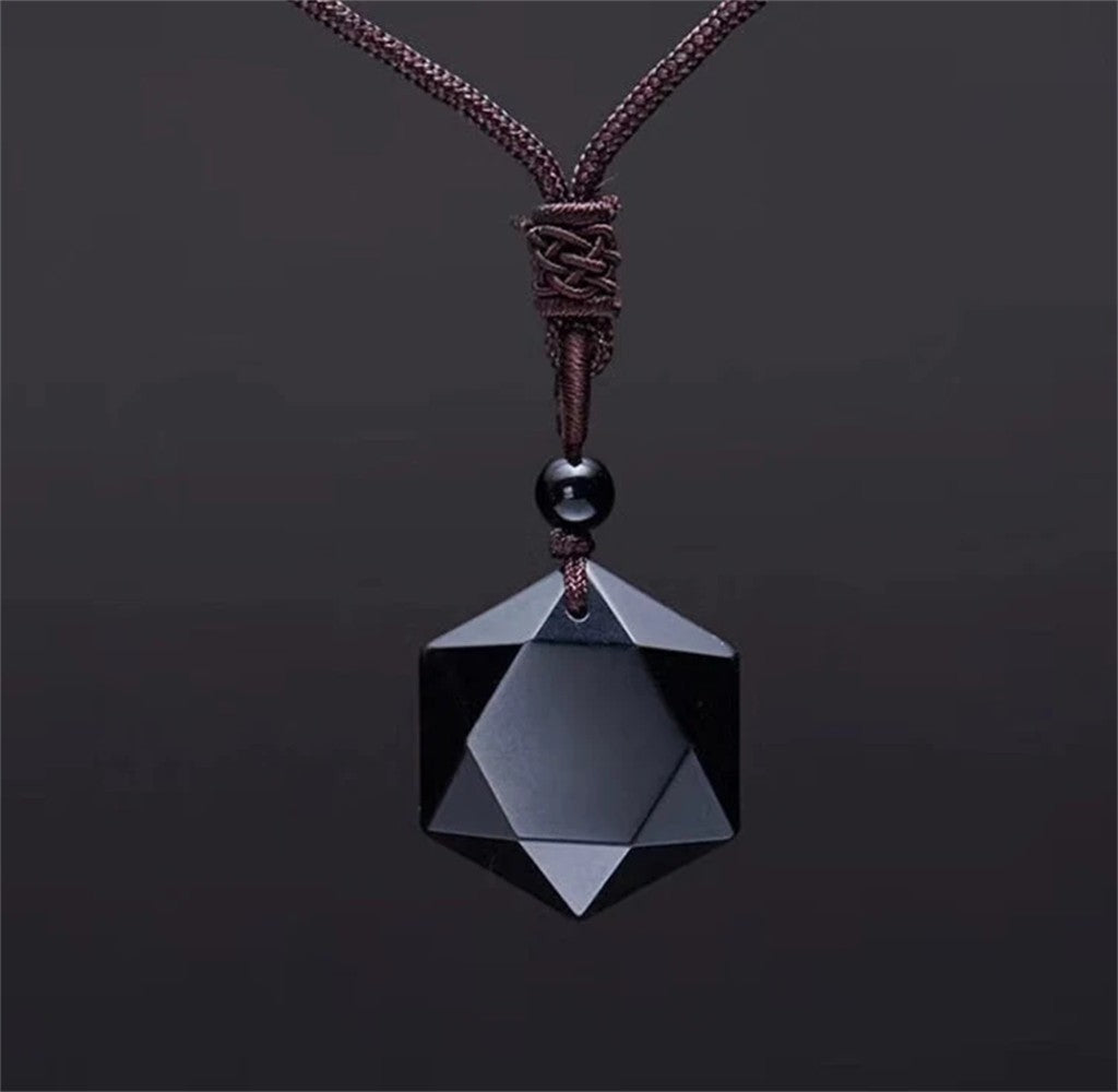 New Fashion Black Obsidian Pendant Necklace Obsidian Star Pendant Lucky Love Crystal Jewelry With Free Rope Drop shipping