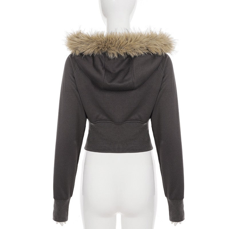 2025 New Autumn Winter Hooded Jackets Fashion Women Long Sleeve Slim Y2K Zipper Vintage Coats High Street Fleece Pocket Outwear