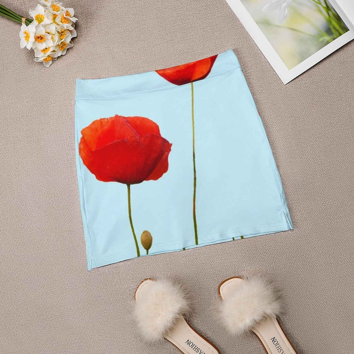 Poppy Women's skirt Sport Skort Skirt With Pocket Fashion Korean Style Skirt 4Xl Skirts Amapola Poppy Red Rojo Flor Flowers