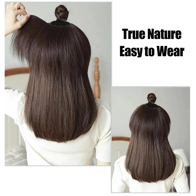20/30cm Synthetic Short Straight Internal Buckle V-shaped Half Head 4Clips Hair Extension Invisible Hairpiece for Women 2026