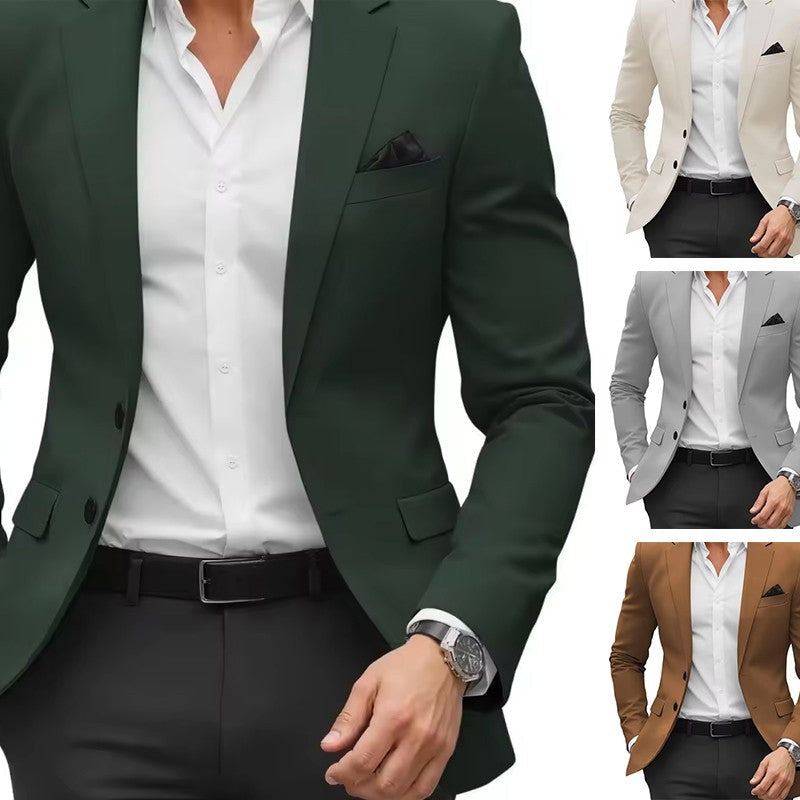 Four Seasons Men's Solid Color Suit Jacket Men's Slim Fit Version Flip Pocket Casual Suit Jacket Chest Fake Pocket Design Suit
