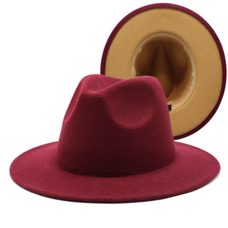 QBHAT Two-color Fedora Hat Women Men Wide Brim Felt Jazz Hat Ladies Party Top Cap Patchwork Chapeau Sombreros De Mujer 50 Colors