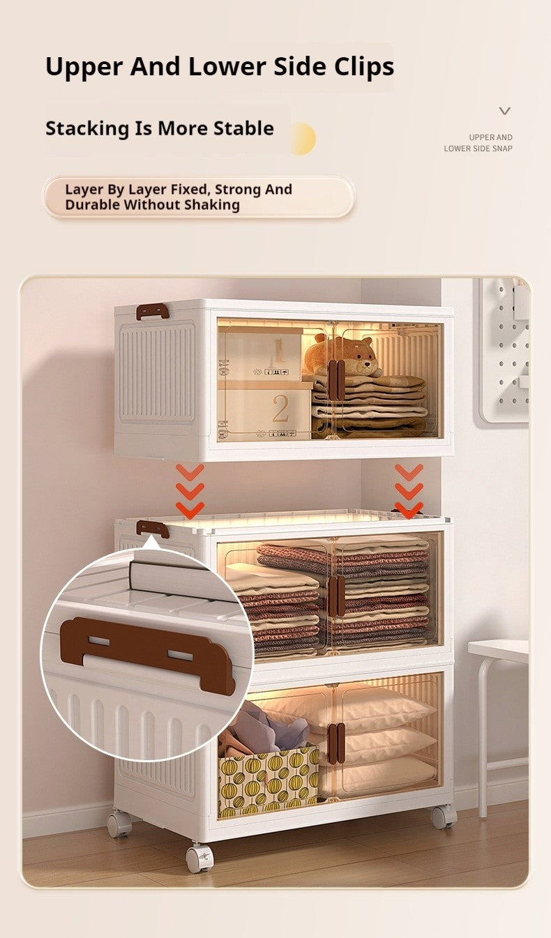 Large Volume Multifunction Folding Living Room Cabinet Closet Organizer With Wheel Stackable Sundries Large Capacity Storage Box