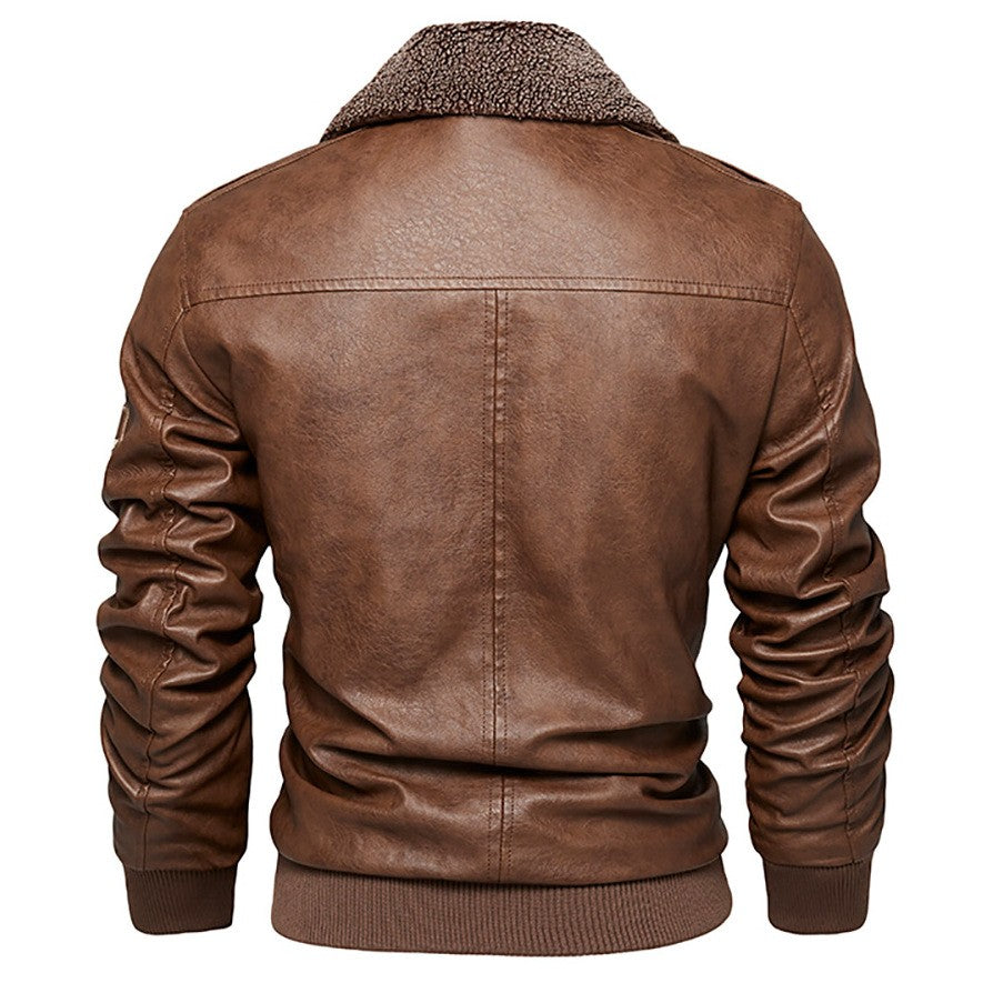 Fleece Fur Collar Windbreaker Coat Male Pu Jacket Men Thick Warm Cashmere Military Bomber Tactical Leather Jackets Mens Outwear