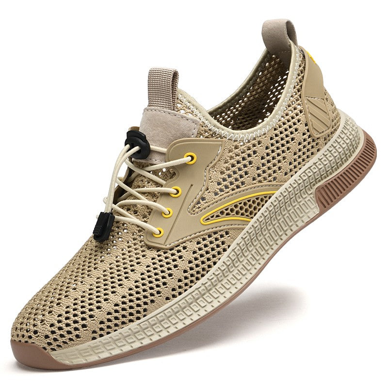 Outdoor Men Casual Shoes Genuine Leather Mens Shoes Brand Climbing Hiking Travel Shoes Breathable Man Sneakers Summer Footwear