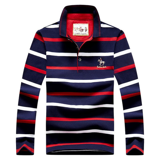 Men Business Long Sleeve Polo Shirt 2024 Spring New Fashion Stripe Embroidery Long Sleeve T-Shirt Cotton Casual Polo Shirts Men