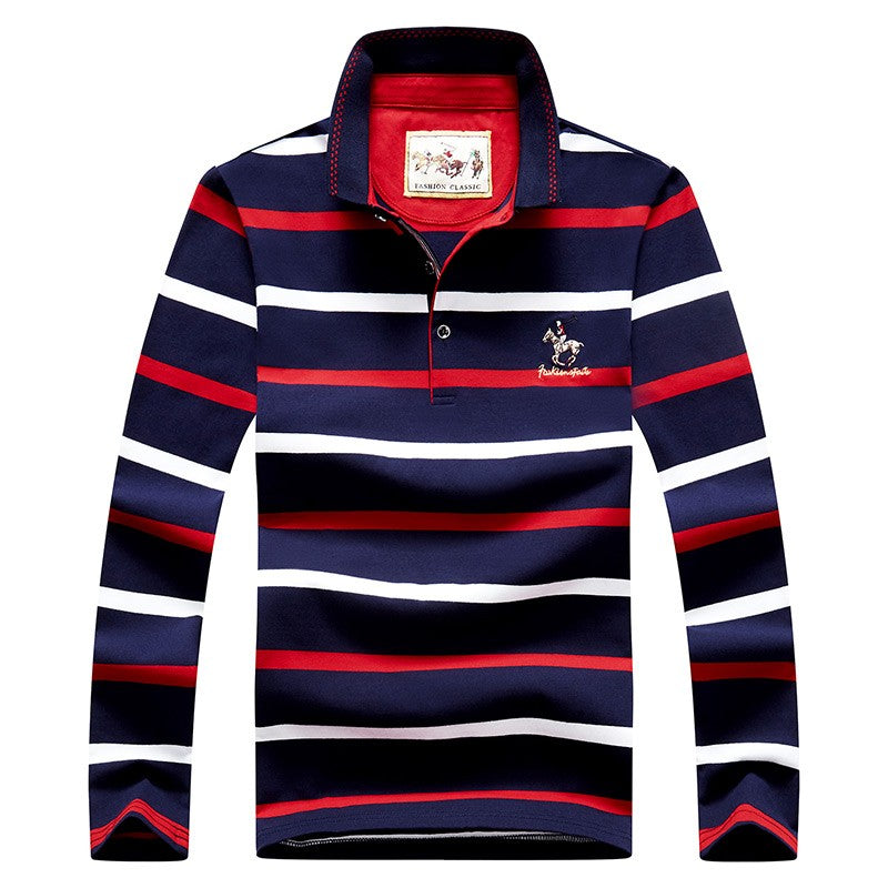 Men Business Long Sleeve Polo Shirt 2024 Spring New Fashion Stripe Embroidery Long Sleeve T-Shirt Cotton Casual Polo Shirts Men