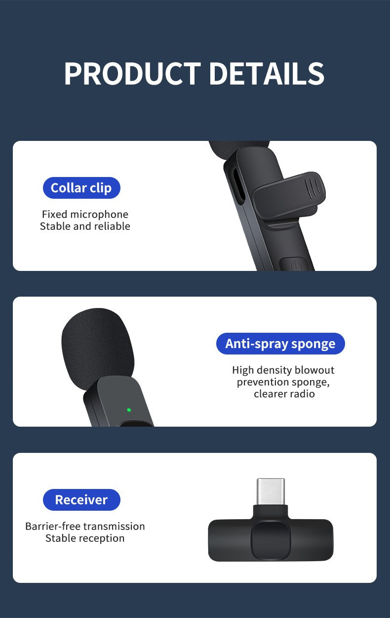 Basix 2.4G Wireless Lavalier Microphone Portable Audio Video Recording Mini Mic for iPhone Android Live Broadcast Gaming Phone