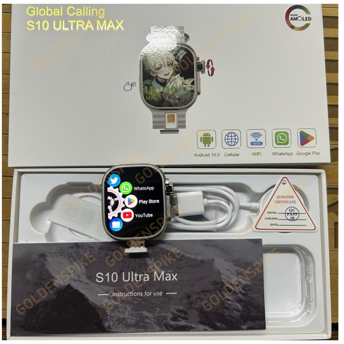 S10 Ultra Max Smartwatch 4G Android 10.0 2.2inch Amoled Rotary Camera Video Call GPS WIFI App Download S10 Ultra Smart Watch Men