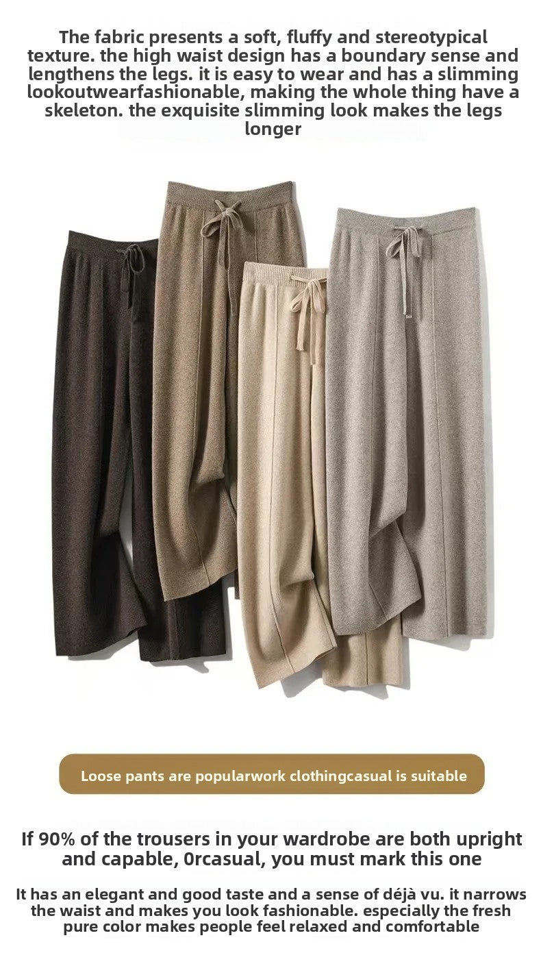 High Waist Knitted Woolen Wide Leg Pants Autumn Winter New Style Drapey Floor-Length Casual Trousers Skin-friendly Warm