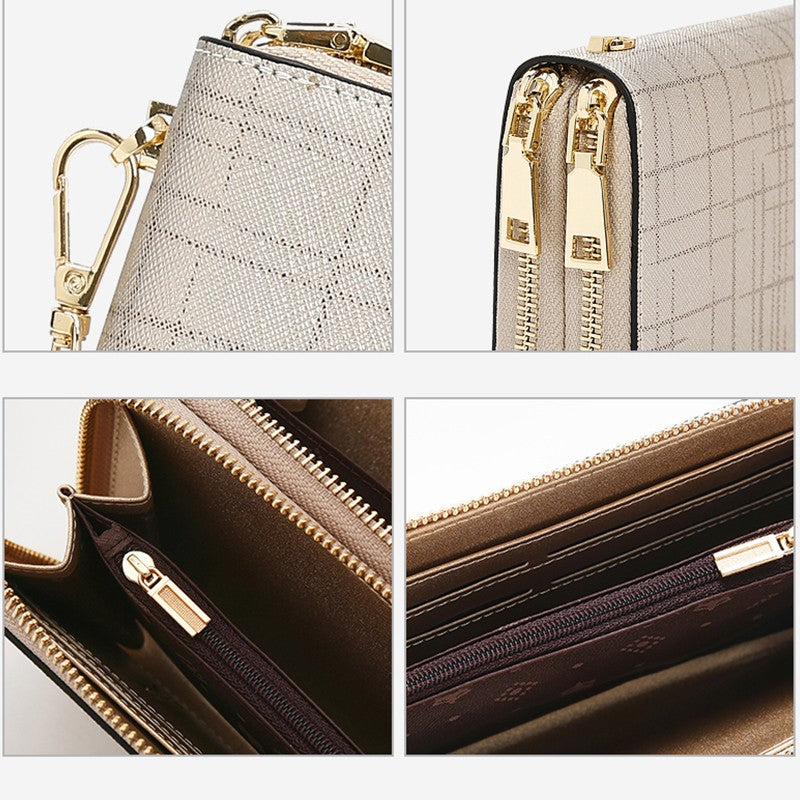 FOXER Split Leather Lady's Wallet Bifold Long Clutch Bag with Wristlet Fashion Card Holder Coin Purse Cellphone Money Bag