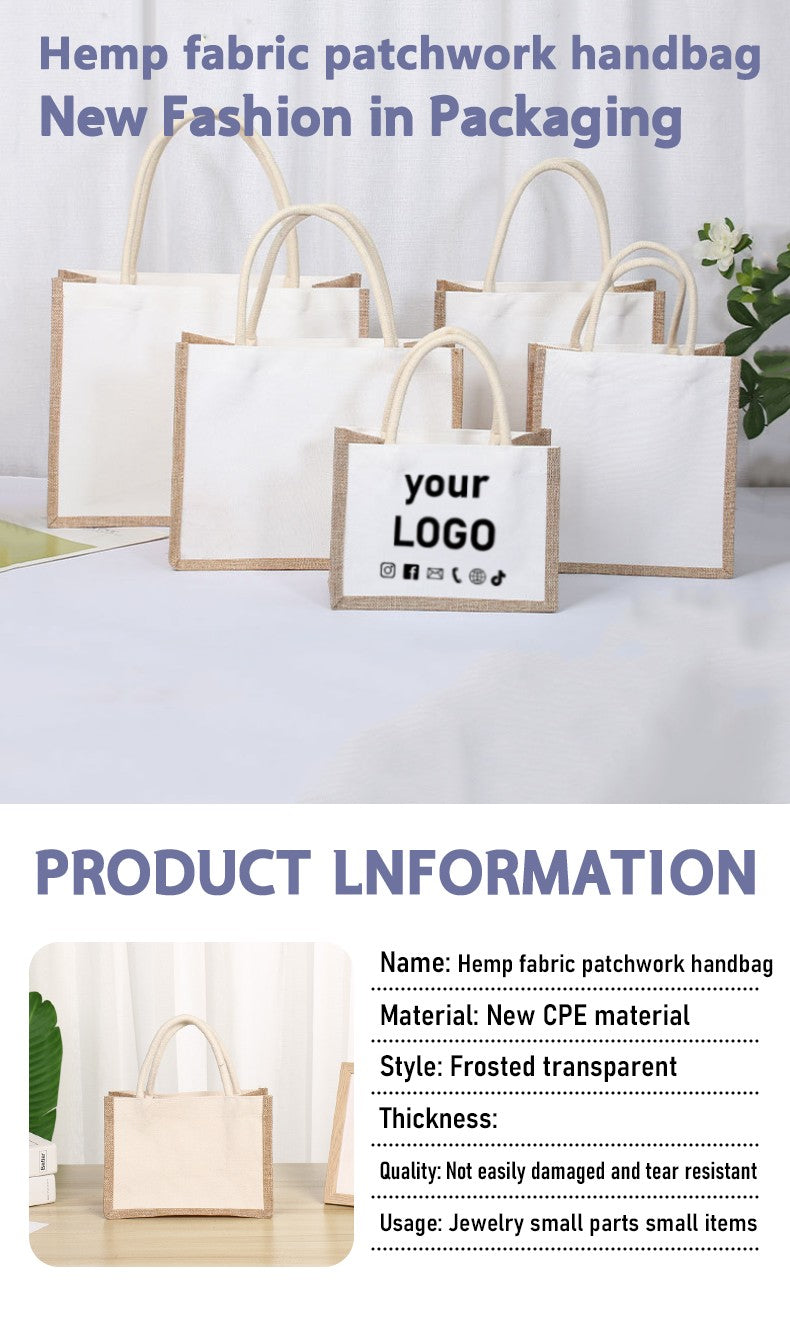 10 custom cotton and linen handbags, linen splicing bags, canvas shopping bags, clothing storage bags, printed logo