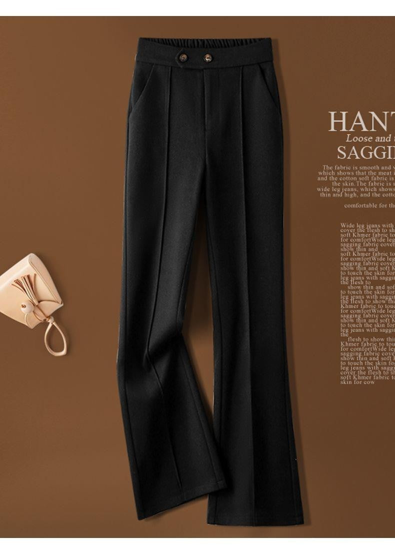 Faionable Thiened Woolen Flared Pants High Waist Casual Trousers for Women Autumn Winter New Sle Slimming Wide Leg Pants