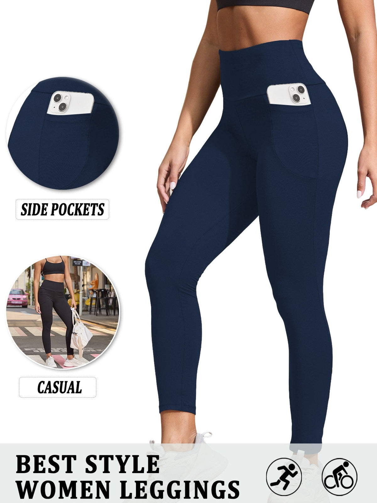 Super Soft Sports Leggings With Pockets For Women High Waisted Workout Yoga Running Push Up Gym Fitness Tight Pants Women's