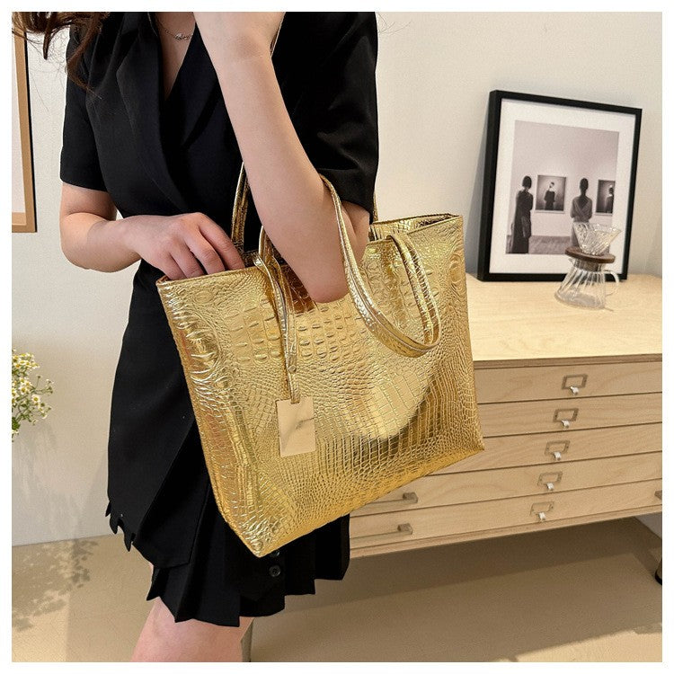 Fashion Casual Women Shoulder Bags Silver Gold Black Crocodile Handbag PU Leather Female Big Tote Bag Ladies Hand Bags Sac