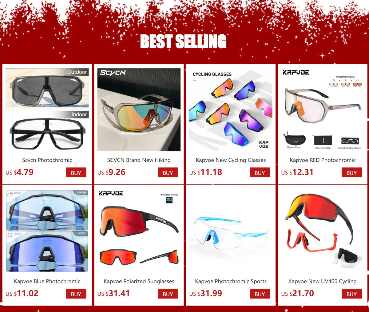 SCVCN Cycling Glasses Bike Mountain Bicycle Hiking Camping Golf UV400 Sunglasses Sport Protection Glasses for Men Women Baseball