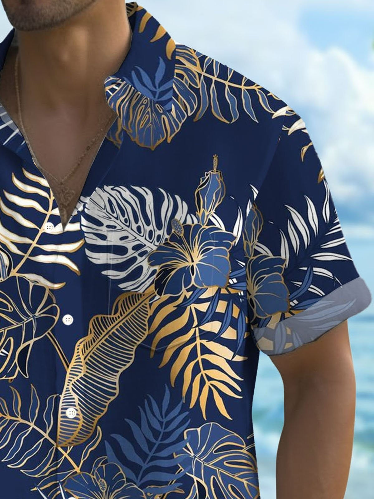 Hawaiian Plant Golden Leaves 3D Print Men's hawaiian Shirt Outdoor Street Casual Summer Turndown Short Sleeve Polyester Shirt