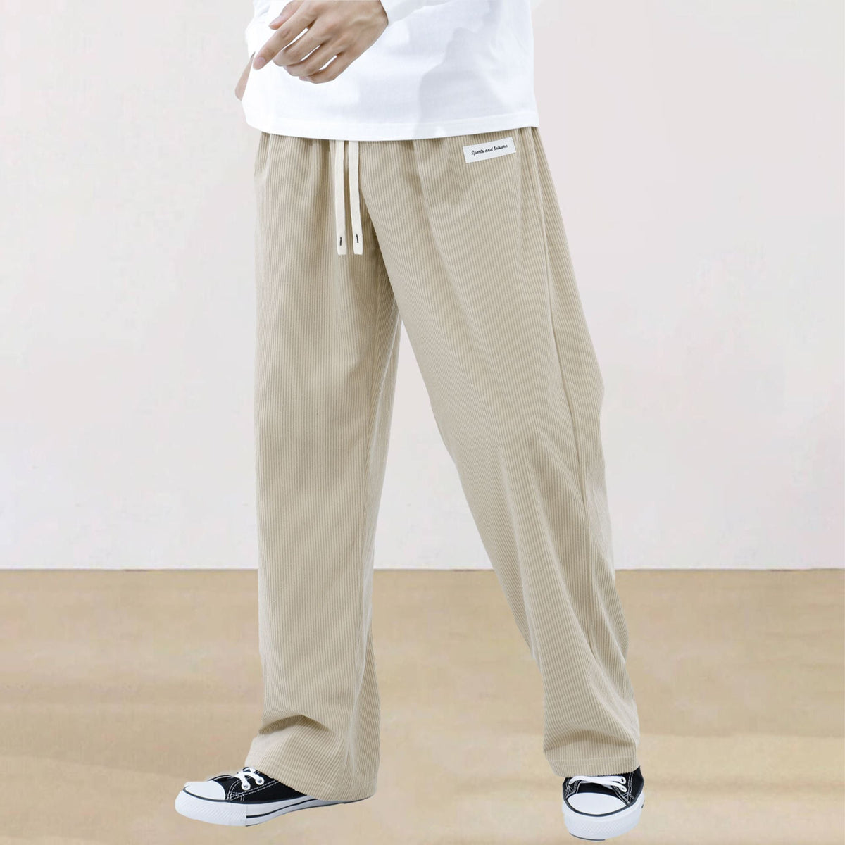 Mens Corduroy Joggers Pants Casual Cargo Pants Drawstring Elastic Waist Baggy Tapered Sweatpants with Pockets Outdoor Sweatpants