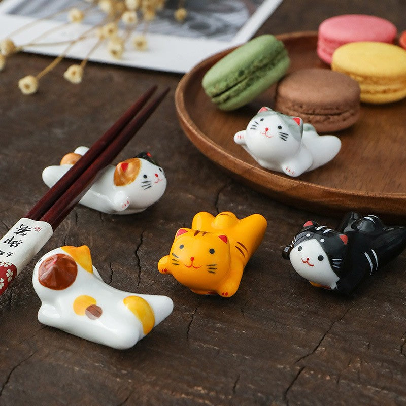 Ceramic Cat Shape Chopsticks Rack Kitchen Tableware Holder Stand Spoon Fork Pillow Storage Rack