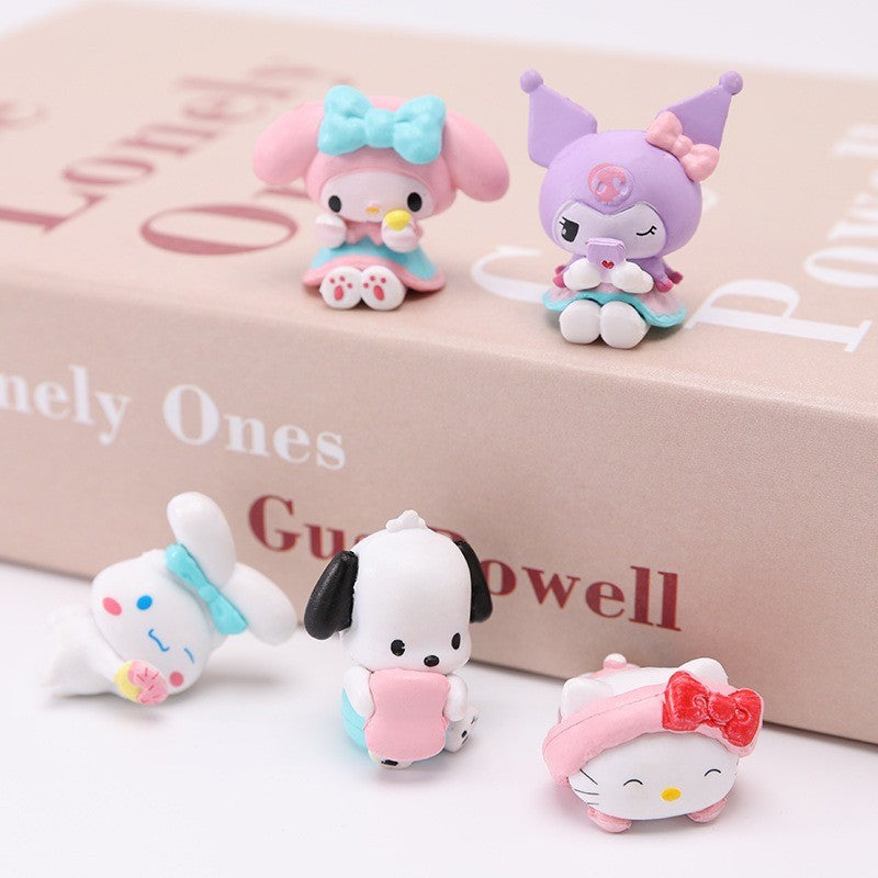 5Pcs-Set Sanrio Cinnamoroll Anime Figure Pochacco Kuromi Pom Pom Purin Hello Kitty Action Figure Toys Model Doll My Melody Gifts