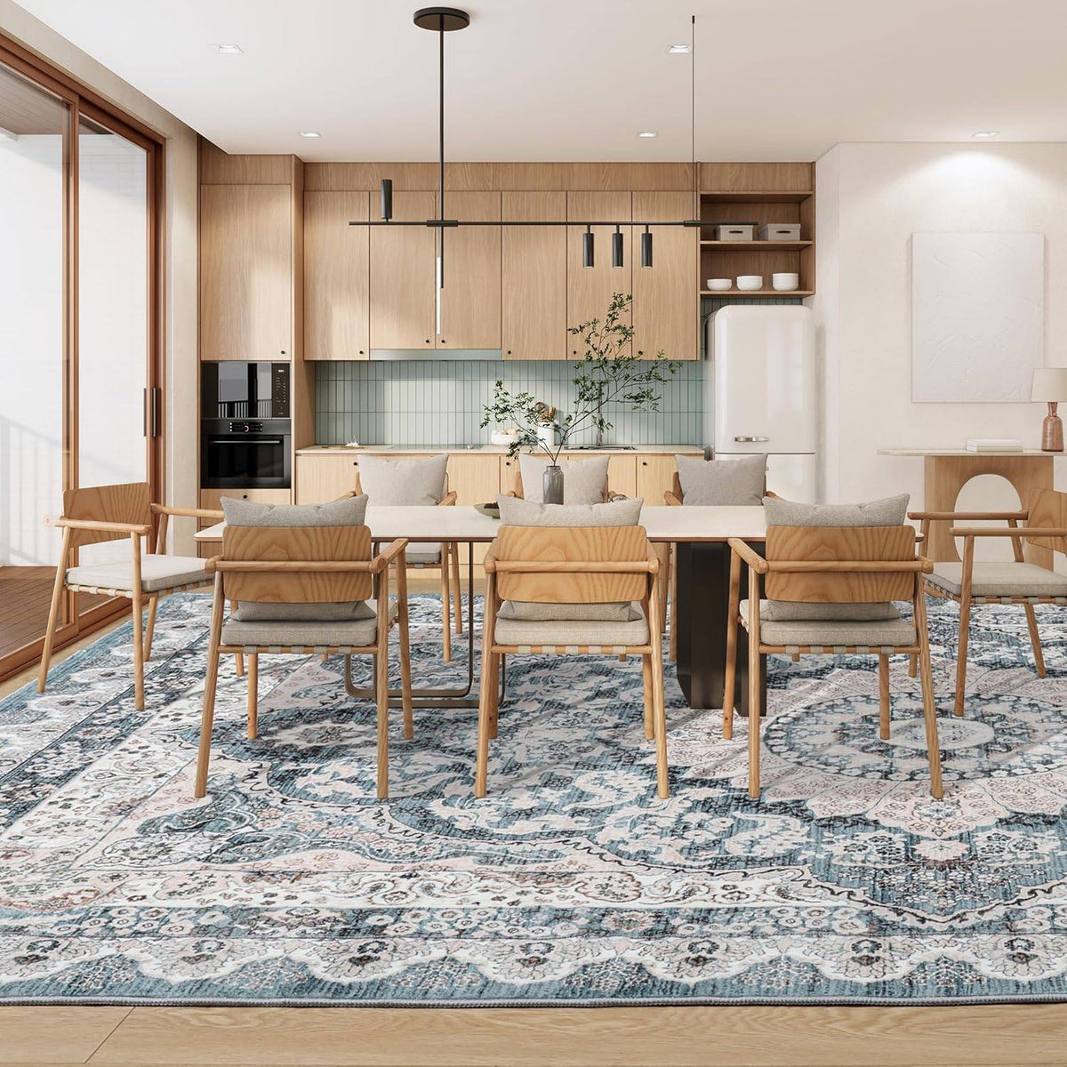 Area Rugs for Living Room, Machine Washable Vintage Rug, Non-Slip Low Pile Throw Rugs with Rubber Backing Washable Carpet