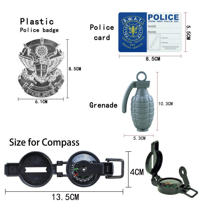 Police Cosplay Costumes for Unisex, Police Toys, Policeman, Compass, Whistle, Police Badge, Carnival Costume Props, Halloween