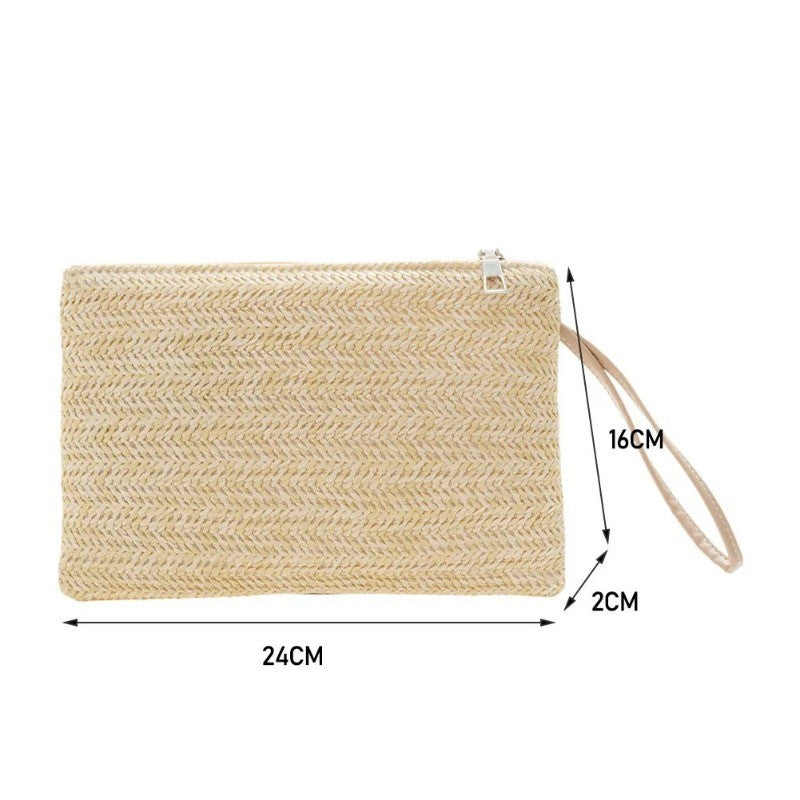 Boho Elegant Straw Handbag Beach Clutch Women's Beach Woven Clutch Purse Solid Colour